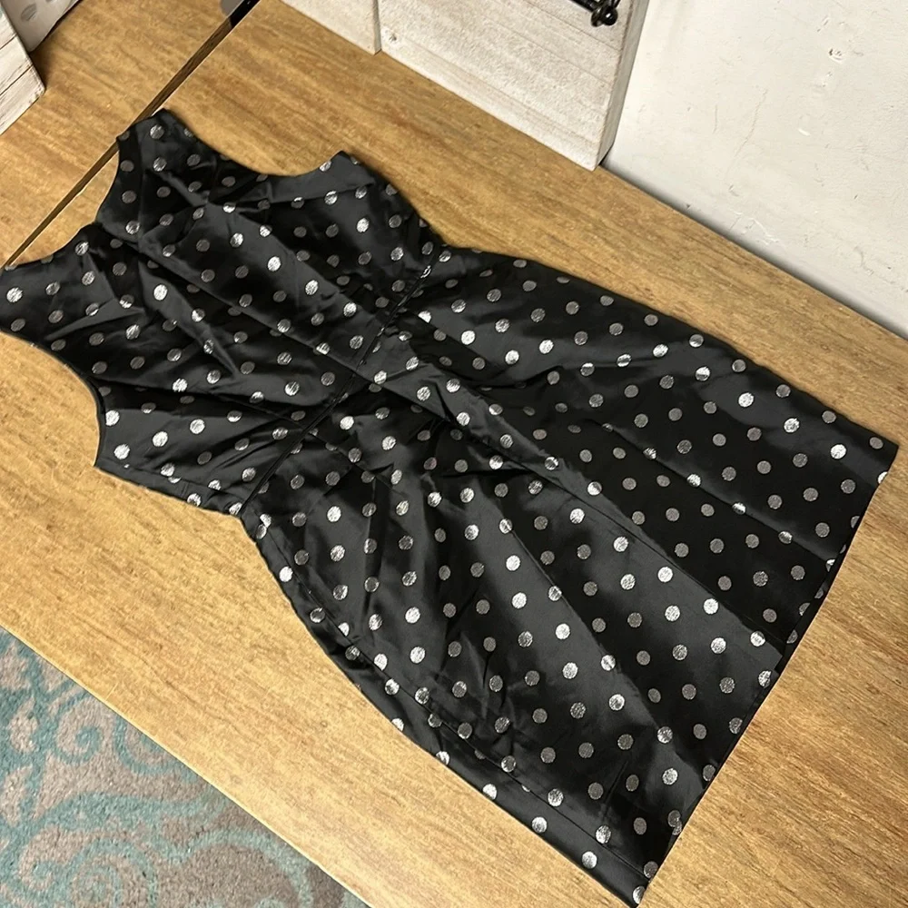 J Crew nwt black polka dot metallic shiny silver print party midi dress - Picture 7 of 7